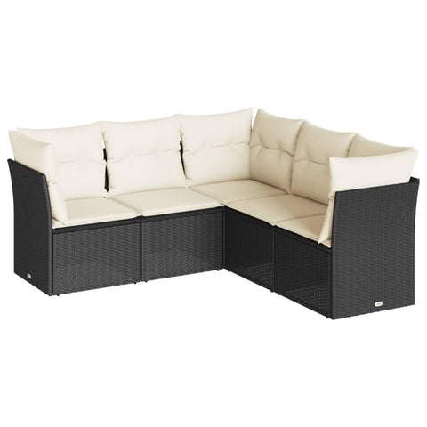 vidaXL Patio Sofa Set with Cushions 5 Piece, Outdoor Conversation Set, Patio Furniture Set for Balcony Garden, Modern Style, Black Poly Rattan