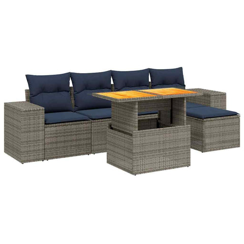 vidaXL Patio Sofa Set with Cushions 6 Piece, Outdoor Conversation Set, Sectional Sofa for Balcony Garden, Modern Style, Gray Poly Rattan