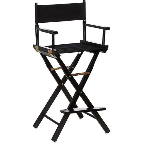 Oakestry 30-inch Foldable Director’s Chair Solid Wood Bar Height Stool with Black Canvas Seat Back Portable Tall Chair for Home Kitchen Counter Patio & Events Sturdy Black Frame