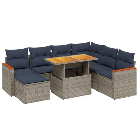vidaXL Patio Sofa Set with Cushions 8 Piece, Outdoor Conversation Set, Sectional Sofa for Balcony Garden, Modern Style, Gray Poly Rattan