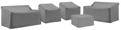5Pc Outdoor Sectional Furniture Cover Set Gray - 2 Loveseats, 2 Chairs, & 1 Square Table/Ottoman
