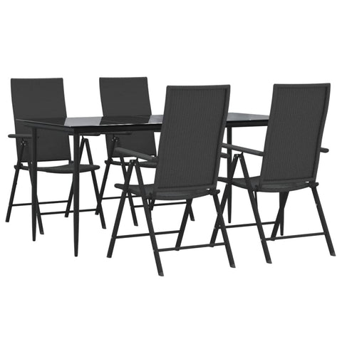 vidaXL Patio Dining Set 5 Piece, Outdoor Furniture Set with 4 Folding Chairs and 1 Table, Adjustable Reclining Chair, Modern Style, Black Poly Rattan