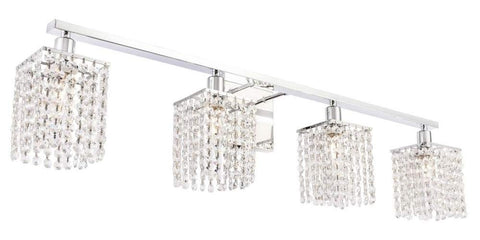Living District Phineas Mid-Century Modern 4 Light Entryway and Bathroom Wall Sconce in Chrome and Clear Crystals