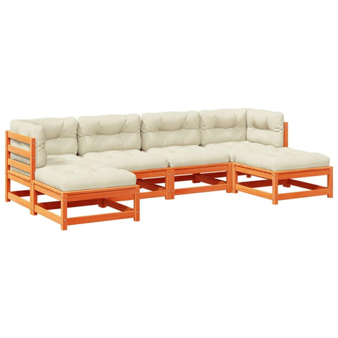 vidaXL 6 Piece Garden Sofa Set with Cushions Wood Pine Brown Wax