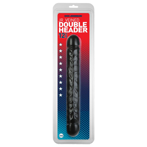 Doc Johnson Classic - Jr. Veined Double Header - 12 Inch - Double-Sided Dildo - Black (0212-03-AM)