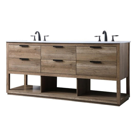 Elegant Kitchen and Bath Larkin 72" Solid Wood Double Bathroom Vanity in Oak