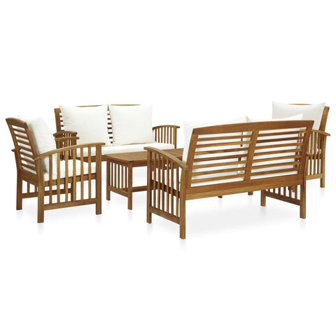 vidaXL 5 Piece Solid Acacia Wood Patio Lounge Set with Cream White Cushions, Vintage Outdoor Furniture for Garden, Patio, Including Benches, Chairs and Coffee Table