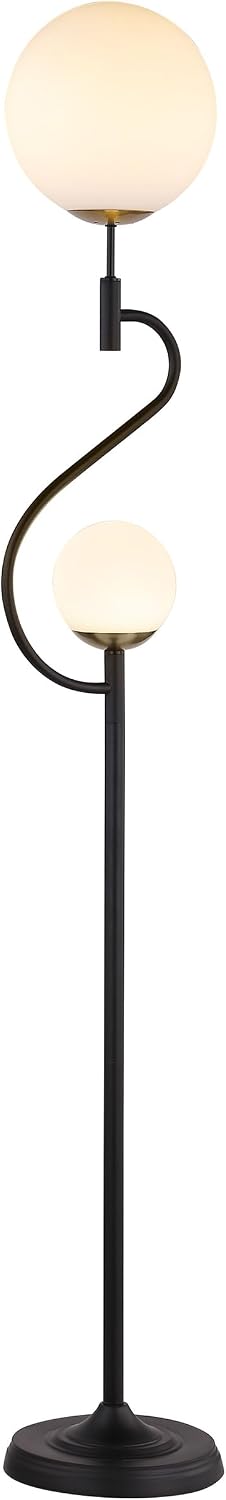 Coaster Home Furnishings - Dacki - Metal Floor Lamp with Dual Spherical Glass Globe Shades and S-Curve Stand - Living Room - 69-Inch - Black - 920243