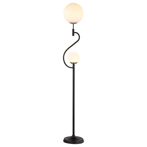 Coaster Home Furnishings - Dacki - Metal Floor Lamp with Dual Spherical Glass Globe Shades and S-Curve Stand - Living Room - 69-Inch - Black - 920243