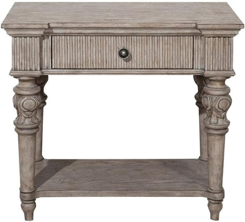 Pulaski Kingsbury 1 Drawer USB Charging Open Wood Nightstand in French Gray