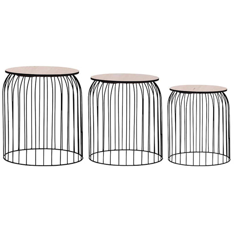 vidaXL Set of 3 Vintage Coffee Side Tables | Space-Saving, Versatile Home Decor | Robust Metal Frame | Solid Wood Tabletop