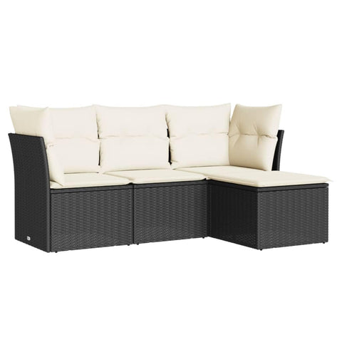 vidaXL Patio Sofa Set with Cushions 4 Piece, Outdoor Conversation Set with Storage, Patio Furniture Set, Modern Style, Black Poly Rattan