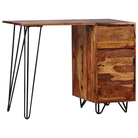 vidaXL Solid Wood Writing Desk with Drawer and Cabinet â€“ Industrial Style, Fully Handmade, Easy Assembly, Versatile Use as Console/Side/End Table