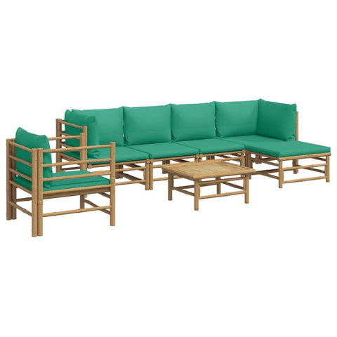 vidaXL Patio Lounge Set Bamboo - 7-Piece Green Cushions - Garden Sofa - Sturdy Table - Flexible Design - Durable - Outdoor Furniture