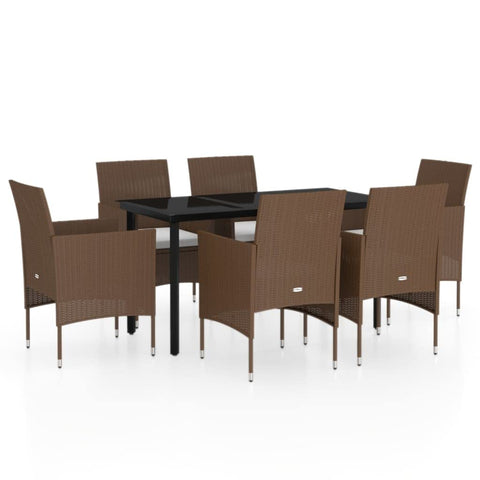 vidaXL Patio Dining Set 7 Piece with Cushions Garden Outdoor Lawn Yard Terrace Balcony Table and Chair Seat Seating Furniture Brown and Black