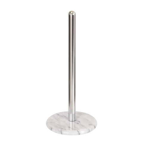 Creative Home Natural Marble Base Paper Towel Holder Countertop, Stable Roll Dispenser with Chrome-Plated Pole for Kitchen Bathroom, Elegant Organization Décor, 5.5 D x 12.6 H Inch, Off-White