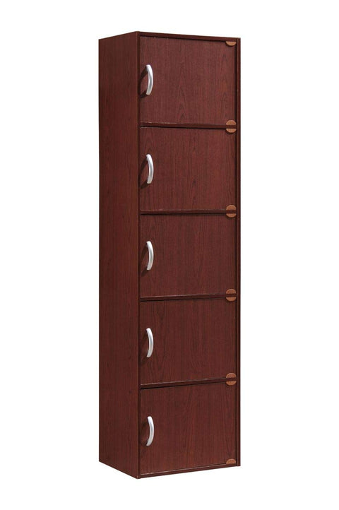 Hodedah 5-Shelf, 5-Door Bookcase in Mahogany