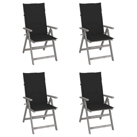 vidaXL 4 Piece Outdoor Reclining Chairs Set with Cushions Solid Acacia Wood Grey Color Perfect for Patio Garden and Balcony Relaxation Chair Dining Wooden Armchair Multiple Position Seating