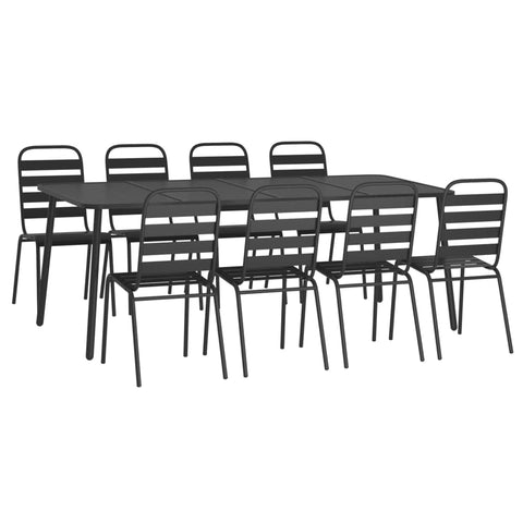 vidaXL 9 Piece Patio Dining Set - Anthracite Steel - Stackable Chairs, Rectangular Table - Ideal for Garden, Porch, Patio, Outdoors'