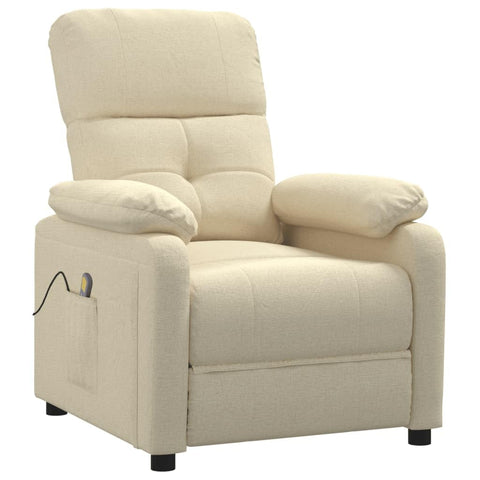 vidaXL Fabric Massage Recliner Chair, in Cream Color, Farmhouse Styled Relaxation Massage Chair with High Density Foam