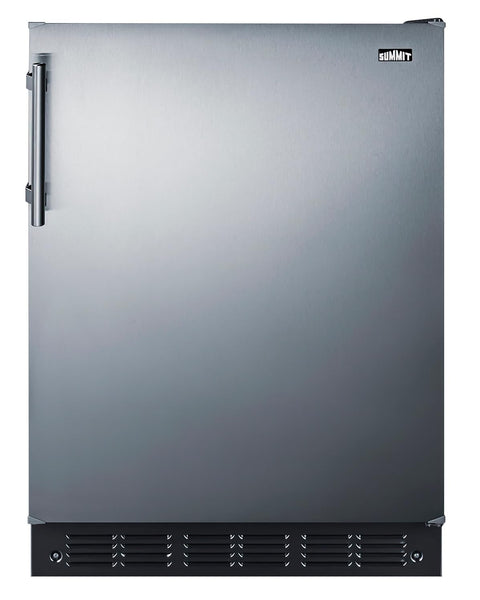 Summit FF708BLSS 24” Wide Under Counter Refrigerator 5.1 cu.ft. Made in Europe with Automatic Defrost Operation, Reversible Stainless-Steel Door, and Deluxe black interior (Right Hand Door)