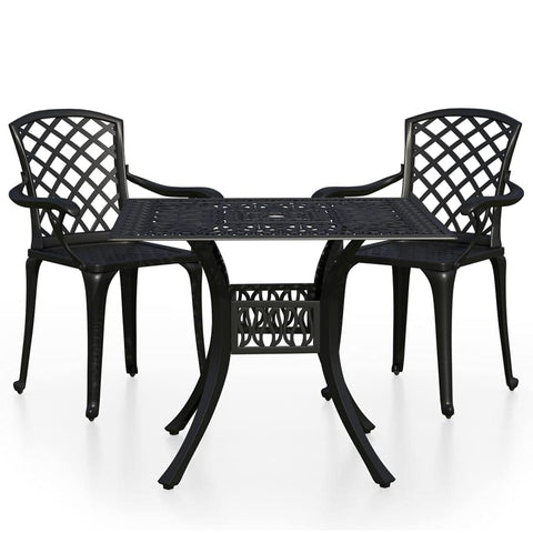 vidaXL Cast Aluminium Bistro Set â€“ Elegant Black Outdoor Furniture, Weather- 2 Chairs, 1 Table with Umbrella Holder