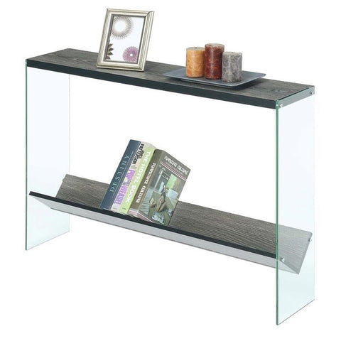 Convenience Concepts SoHo Glass Console Table 42" - Modern Sofa Table with Storage Shelf, Narrow Entryway Hall Table for Living Room, Display Accent Table, Weathered Gray