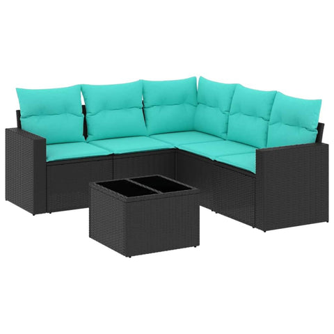 vidaXL Patio Sofa Set with Cushions 6 Piece, Sectional Sofa with Glass Table, Outdoor Conversation Set, Patio Furniture, Black Poly Rattan