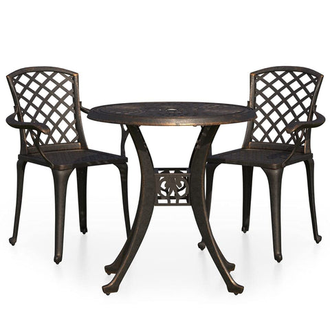 vidaXL Cast Aluminum Patio Bistro Set - Outdoor Garden Chairs and Round Coffee Table - Weather-Resistant and Rust-Resistant - Bronze Finish