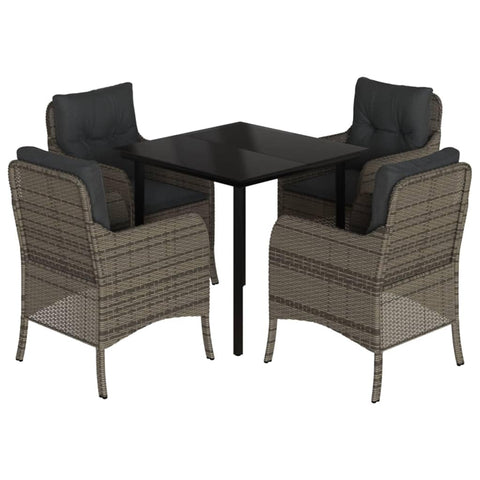 vidaXL 5 Piece Outdoor Dining Set - PE Rattan Patio Furniture with Cushions and Gray Chairs - Tempered Glass Tabletop - Weather-Resistant for Garden, Backyard, or Patio - Removable Covers