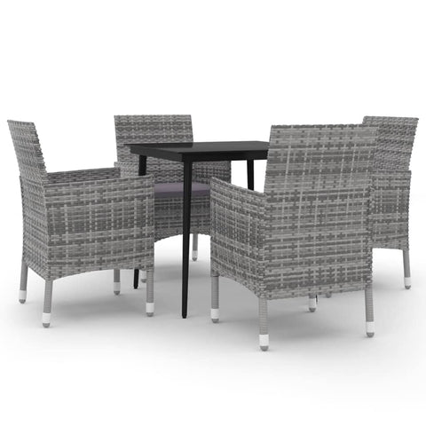 vidaXL 3-Piece Patio Dining Set - Weather- Poly Rattan and Glass Table with Cushions - Outdoor Furniture Set for Patio, Garden, Backyard