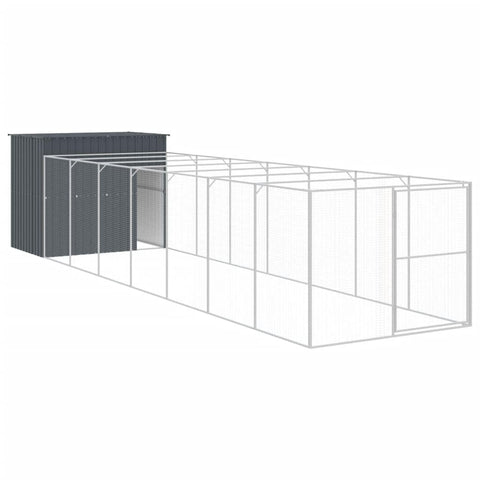 vidaXL Anthracite Galvanized Steel Dog House and Extended Run: Spacious, Durable, with Mesh Design and Protective Roof for Pet Comfort