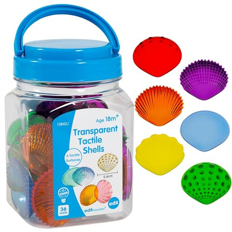edxeducation Tactile Shells | Translucent | Set of 36 | Ages 18m+ | Early STEM Toy | Light Table Toys | Early Math Manipulative for Counting and Sorting