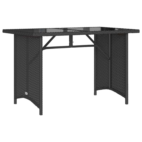 vidaXL Patio Table - Rectangular Outdoor Furniture - Black Poly Rattan with Glass Top - 43.3" x 26.8" x 27.6"