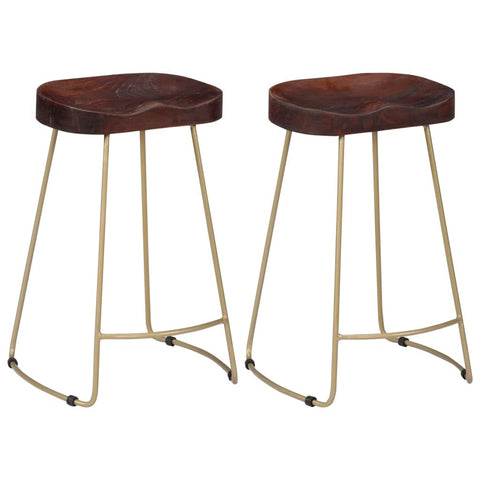 vidaXL Bar Stools - Gavin Design - Solid Mango Wood & Brass Iron - Set of 2 - Walnut Finish - 17.7" W x 15.7" D x 24.4" H