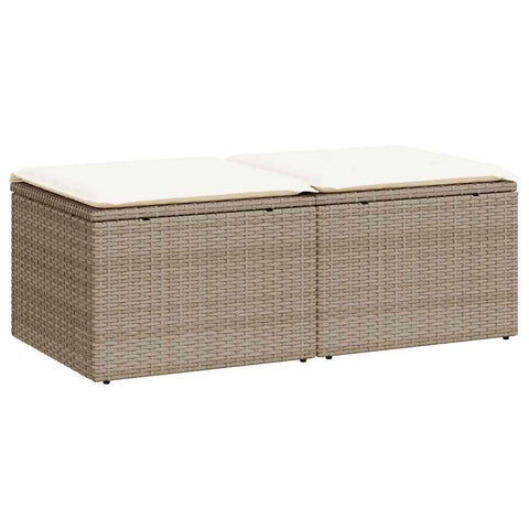 vidaXL 2 Piece Garden Sofa Set with Cushions Beige and Cream Poly Rattan Powder Coated Steel Frame Outdoor Storage Function Contemporary Design for Balcony Patio Wicker Lounge Conversation