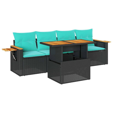 vidaXL 5 Piece Patio Sofa Set with Cushions Black Poly Rattan, Garden Sofa Set, Garden Lounge Set, Sofa for Garden, Outdoor Sofa Set