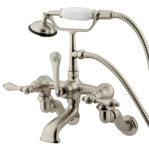 Kingston Brass CC457T8 Vintage Adjustable Center Wall Mount Tub Faucet with Hand Shower, Brushed Nickel