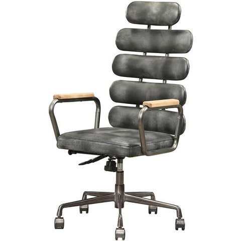 Acme Calan Leather High Back Adjustable Swivel Office Chair in Black