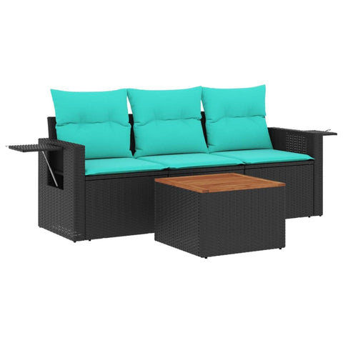 vidaXL 4 Piece Garden Sofa Set with Cushions Black Poly Rattan