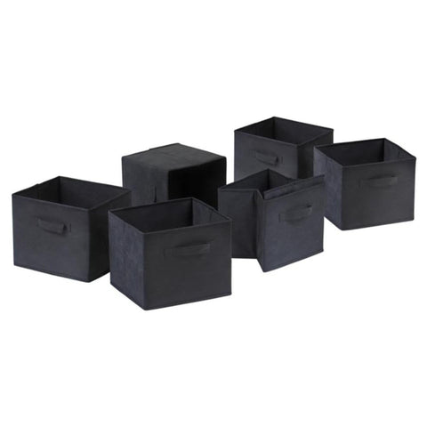 Oakestry Capri Wooden 3-Section Storage Shelf with 6 Black Fabric Foldable Baskets – Multi-Purpose Organizer for Living Room, Bedroom, Office & Closet
