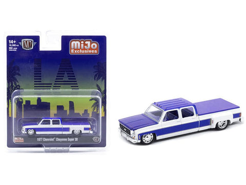 1977 Cheyenne Super 30 Pickup Truck White and Blue LA Limited Edition to 10560 Pieces Worldwide 1/64 Diecast Model Car by M2 39000-MJS05
