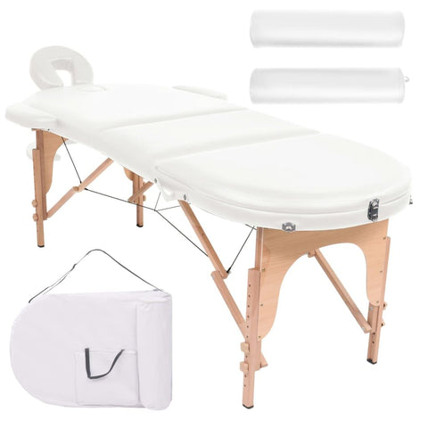 vidaXL Professional Portable Folding Massage Table with Faux Leather Upholstery, Adjustable Heights, Extra Thick Lying Area, Headrest and Armrests, Including Two Bolsters & Carrying Bag