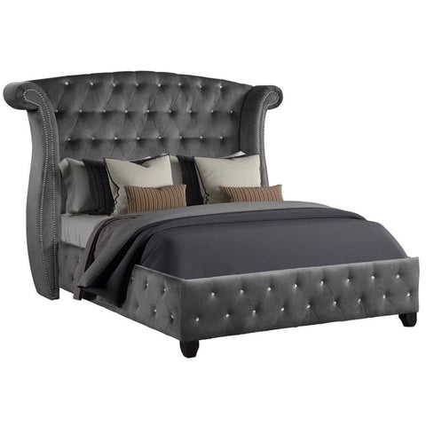 Galaxy Home Furnishings Sophia Crystal Tufted Upholstery King Size Bed Finished with Wood in Gray