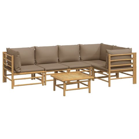 vidaXL Patio Furniture Set 6 Piece, Sectional Sofa with Cushions, Patio Lounge Set with Coffee Table for Garden Lawn Porch Backyard, Bamboo