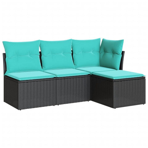 vidaXL Patio Sofa Set with Cushions 4 Piece, Outdoor Conversation Set with Storage, Patio Furniture Set, Modern Style, Black Poly Rattan