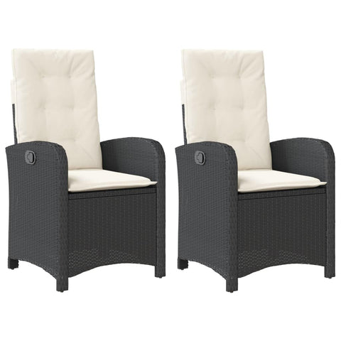 vidaXL - 2pcs Reclining Patio Chairs with Cushions Black - Poly Rattan, Adjustable Backrest - Outdoor, Garden, Patio Furniture