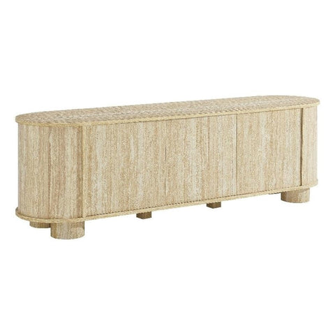 Modway Overture 63 Inch Oval TV Stand w/Storage in Travertine - Media Console w/ 3 Doors for TVs up to 70 in. - Entertainment Cabinet w/Curved Profile - LargeMid Century Modern Under TV Table