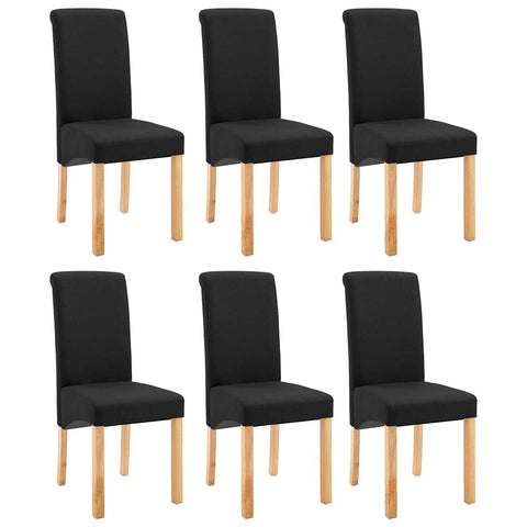 vidaXL Dining Chairs 6 Pcs, Side Chair with Wood Frame, Upholstered Fabric Accent Chair for Home Kitchen Living Room, Black Fabric