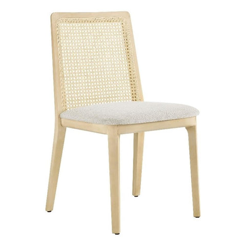 Modway Monarch Wood Dining Accent Chair with Cane Back and Padded Seat in Antique White Natural Heathered Weave Ivory